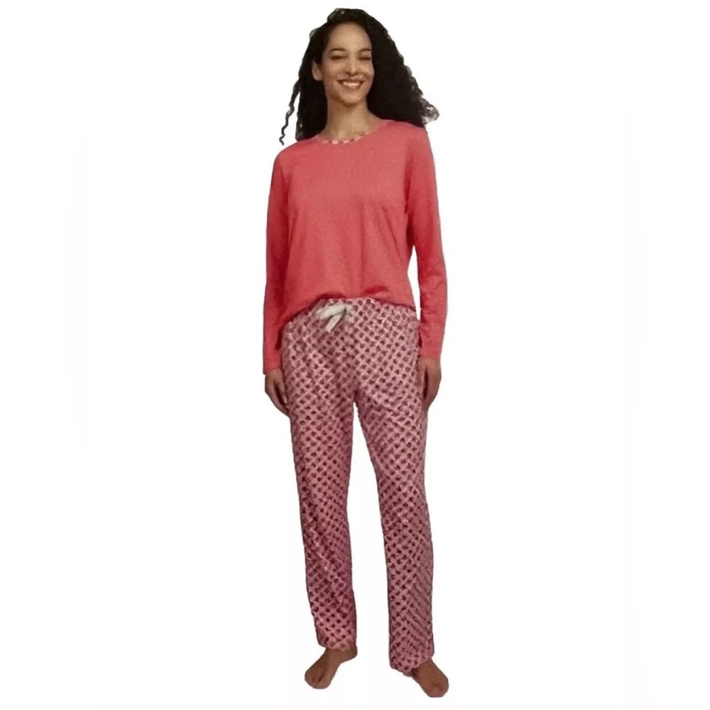 Lands' End Women's Knit 2-piece Pajama Set Long Sleeve Coral Pink Size Small NWT